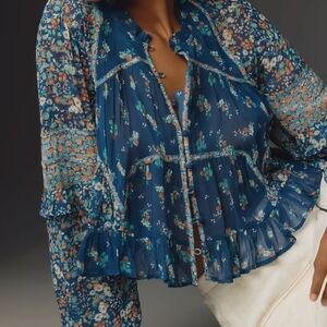 Anthropologie Navy Floral Blouse